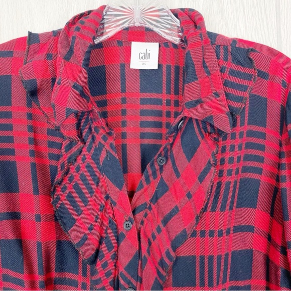 Cabi | Lodge Ruffle Red & Black Plaid Button Down Shirt Size XS - Picture 9 of 14